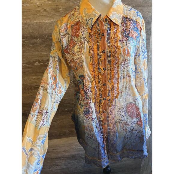 Soft Surrounding Button Up Blouse Women M Boho Floral Rayon Shirt Western - Picture 5 of 11